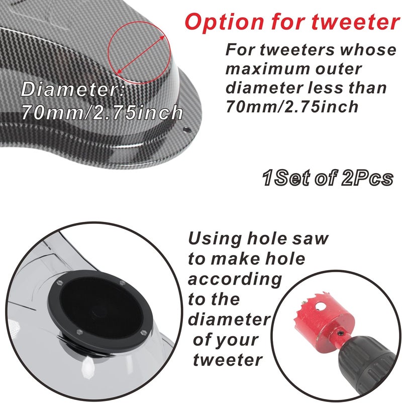 NARPES 2PCS Carbon Fiber Style Speaker&tweeter Boxes Universal for 6.5" Speakers For UTV ATV RV Boat Trunk Trailer Golf Cart Marine Speaker Enclosures Pods Spacer Rear Deck Kick Panel Box (Carbon Fiber Look) - Image 2